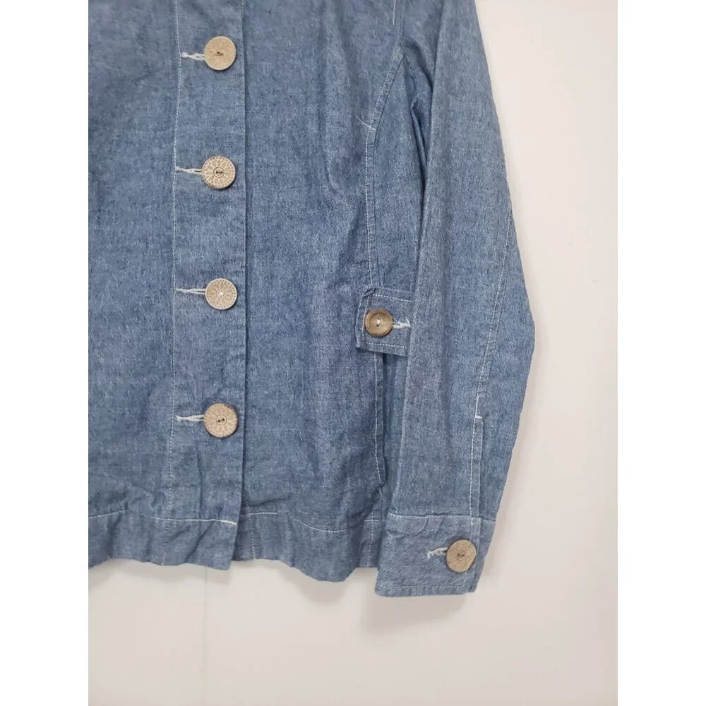 Koret City Blues Womens Petite PS Denim Jacket Chambray Wood Button Band Collar - Picture 3 of 5